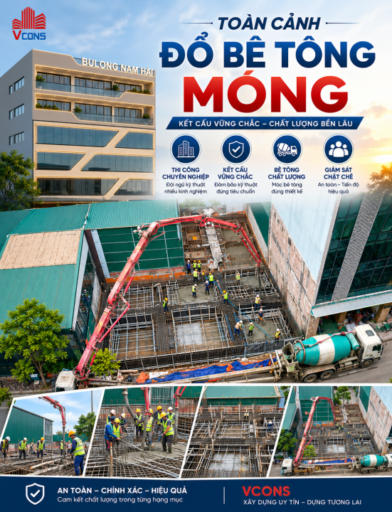 ĐỔ BÊ TÔNG MÓNG CÔNG TRÌNH TRỤ SỞ CÔNG TY BULONG NAM HẢI